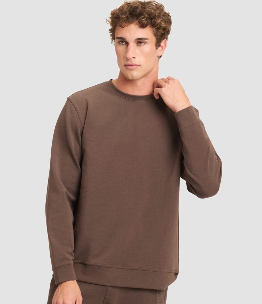 Cozy Earth Men's StretchTech Crewneck Sweatshirt in Cocoa Brown sz. 2XL